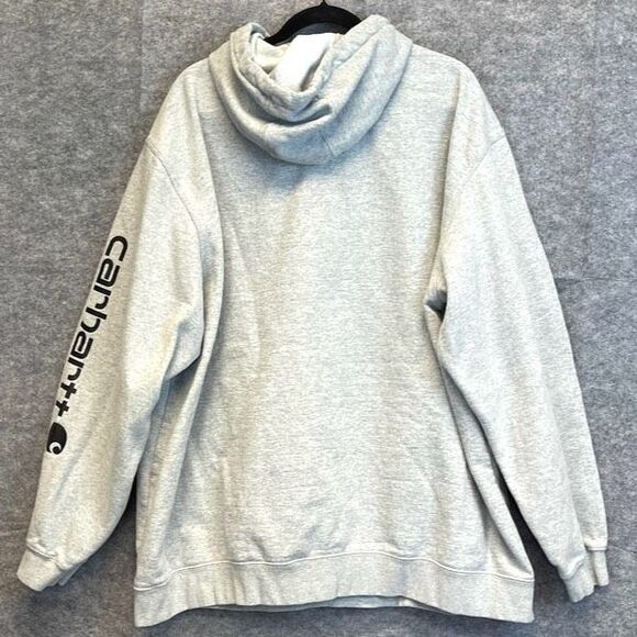 CARHARTT Men’s Hoodie Sweatshirt 3XL Heather Grey Logo Sleeve Loose Fit Pocket - Picture 11 of 14